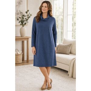 J.Jill Wearever Collection Blue Dress Size 2x Long Sleeve Knit Cowl Neck